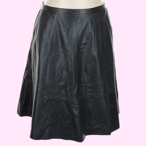 Black Genuine Leather A-Line Midi Skirt Size 18 Sejour - Picture 1 of 3